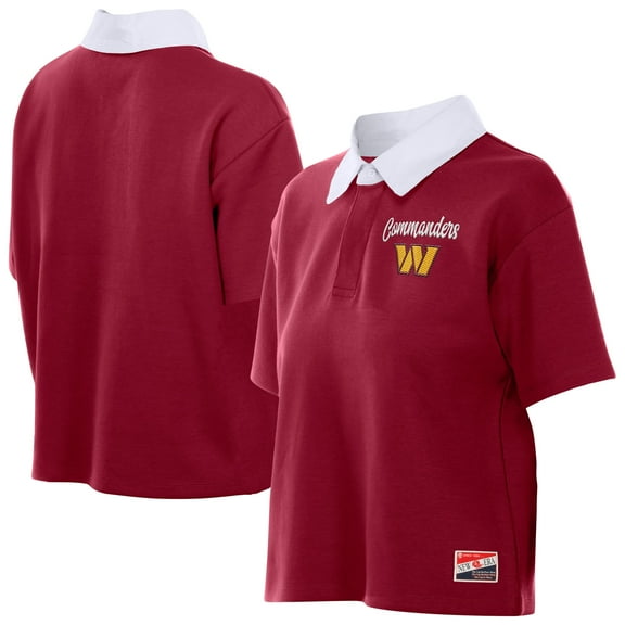 Women's New Era Burgundy Washington Commanders Throwback Boxy Cropped Polo