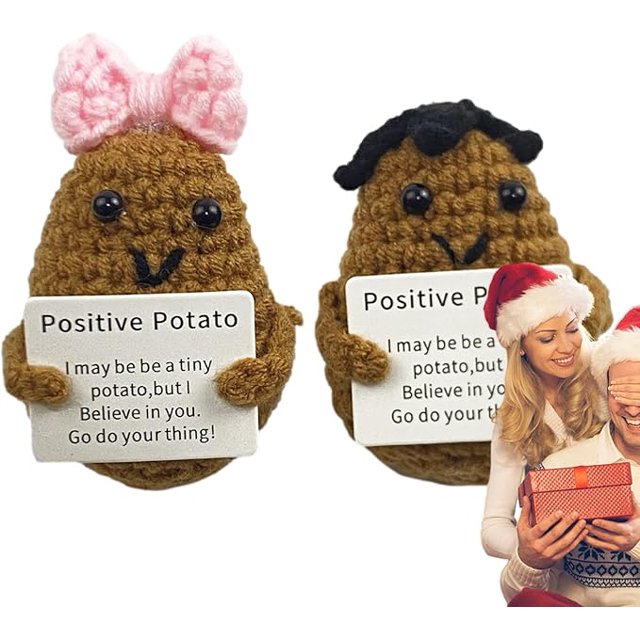 Muñeco de tomate de punto, juguete de patata de crochet con tarjeta inspiradora: divertido apoyo emocional, lindos juguetes emocionales para decoración, dormitorio, dormitorio