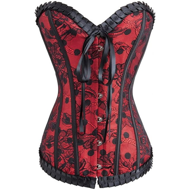 Womens Vintage Floral Denim Overbust Corset Bustier Top