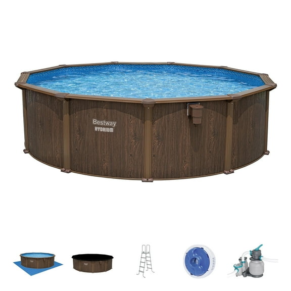 Bestway Hydrium 16’ x 52” Steel Wall Round Above Ground Swimming Pool Set