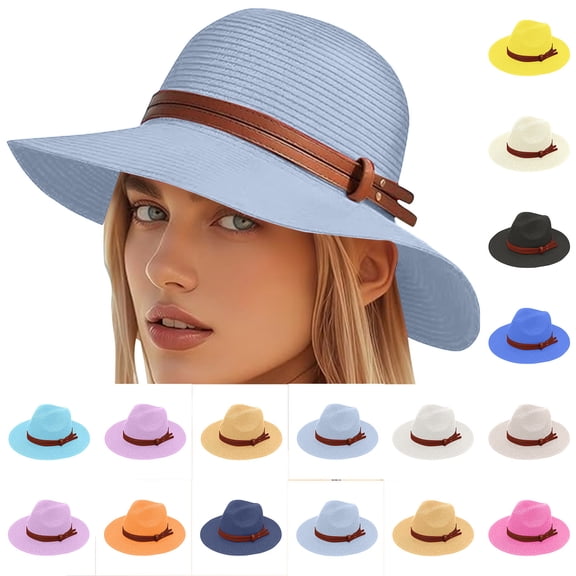 qolati Sun Hats for Women Summer Beach Straw Hat UPF 50  UV Sun Protection Wide Brim Packable Foldable Bucket Travel Garden Sunhat Light Blue