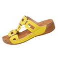 thumbnail image 2 of Comfortable Sandals for Women,Walking Sandals Women,Women's Wedge Sandals Slip - on Summer Sandals with Metallic Accents Comfortable Dressy Platform Wedges Casual Daily Walking,Yellow,6, 2 of 5