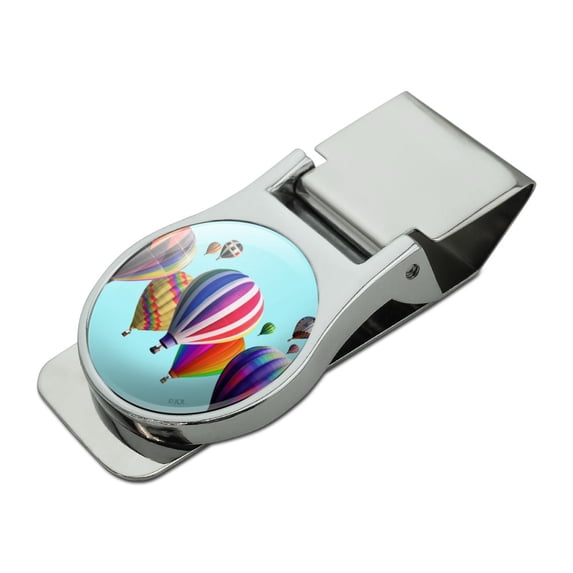 Hot Air Balloons Lined Up Satin Chrome Plated Metal Money Clip