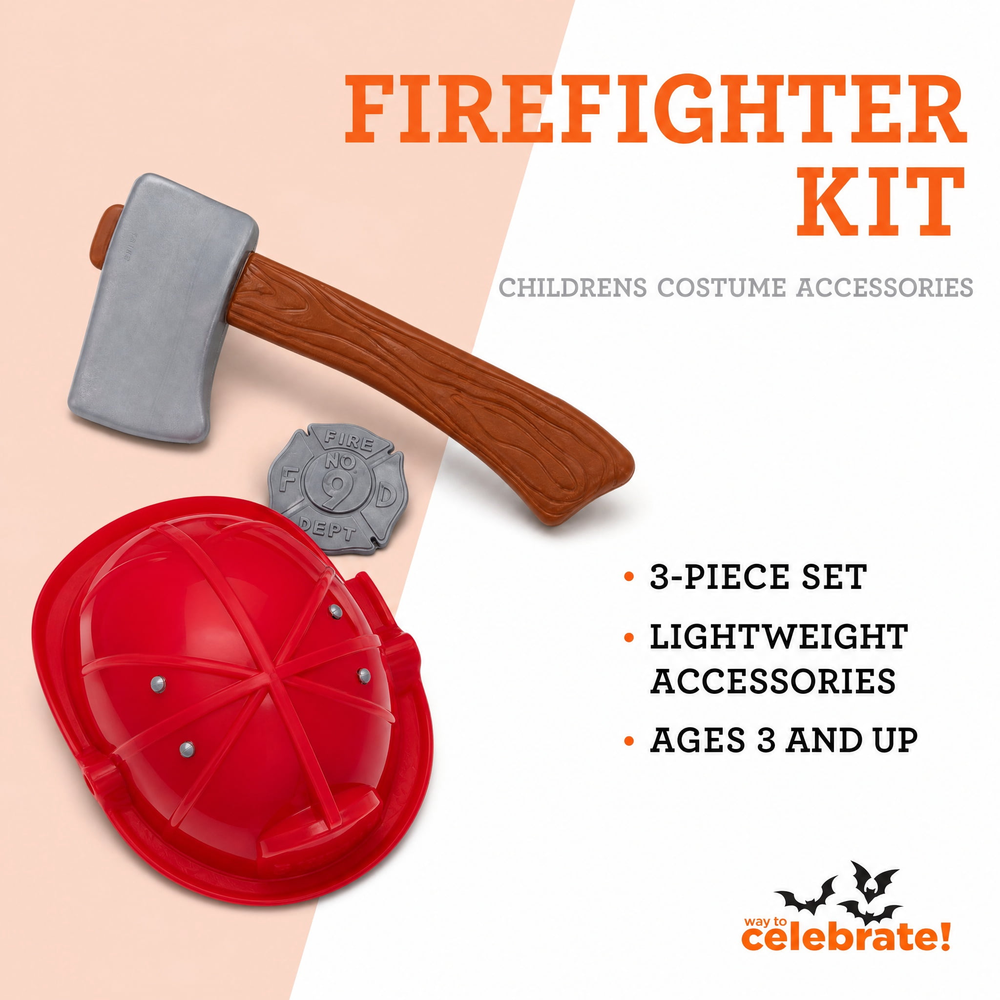 Firefighter Costume Accessory Kit for Children, Multicolor, 3 Pieces, Halloween by Way To Celebrate