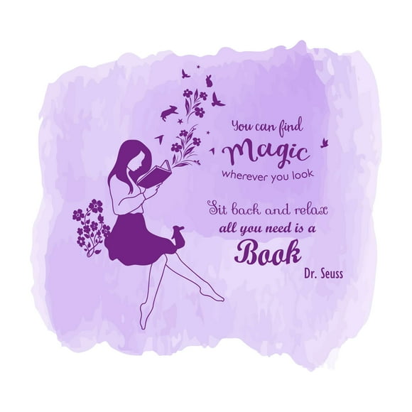 Children All You Need is A Book Happiness Quote Wall Decal Decoration Book Lover Silhouette Woman Happy Reading Flowers Butterfly Lasts Years and Easily Removable - Size: 10 In(W) x 9 In(H)