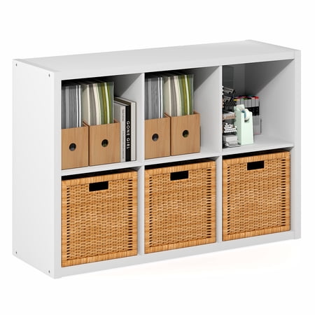 Furinno CUBICLE 6-Cube Extra Thick Frame Reversible Closed Back Bookcase. White