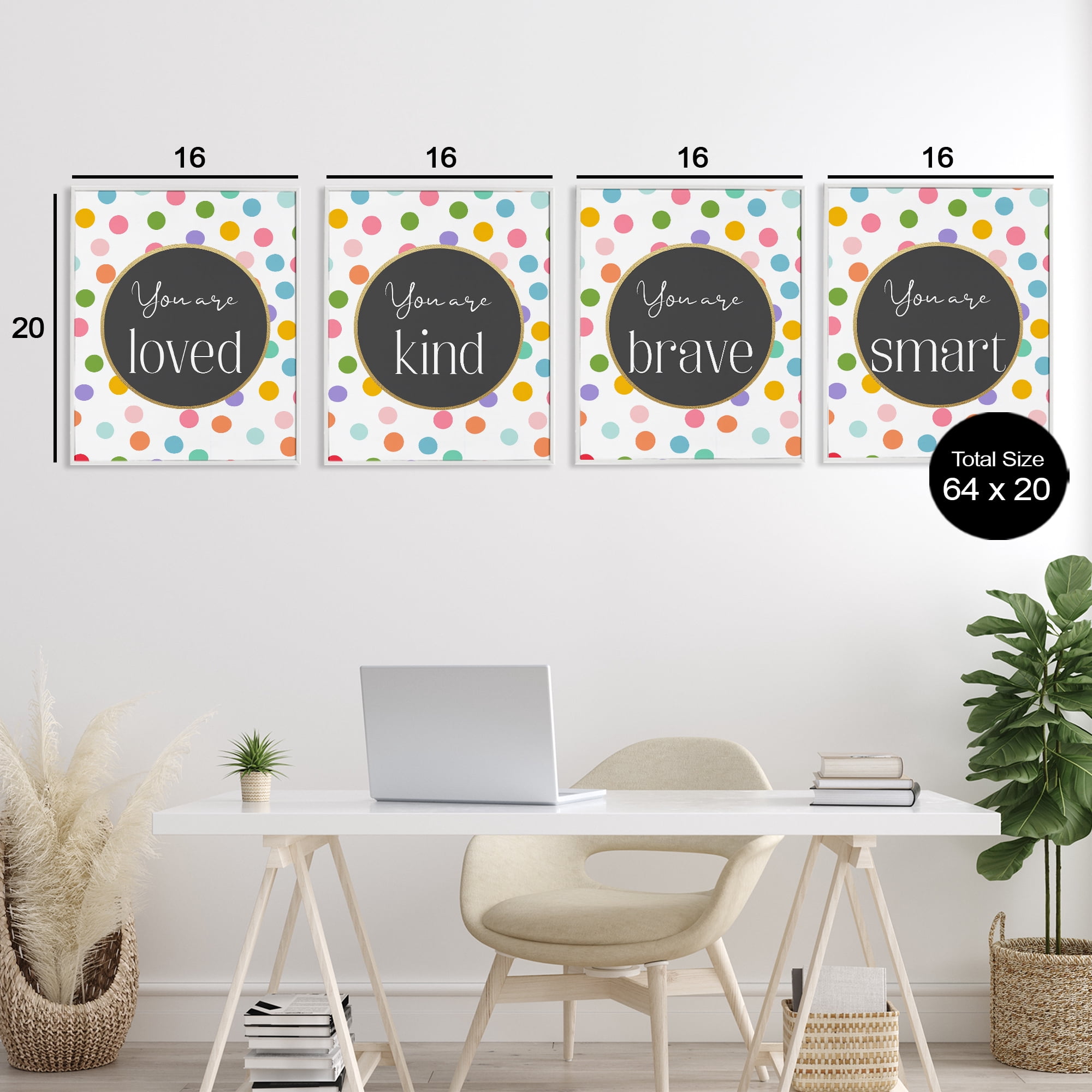 Stupell Industries Polka Dot Affirmations 4 Piece White Framed Giclee Art Set, design by Christine Simpson Art