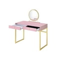 thumbnail image 3 of GZXS 42 Inch Vanity Desk with Removable Mirror and Jewelry Tray, 2 Drawers & Crystal Handles, Pink Makeup Table with Gold Metal Legs, 3 of 7