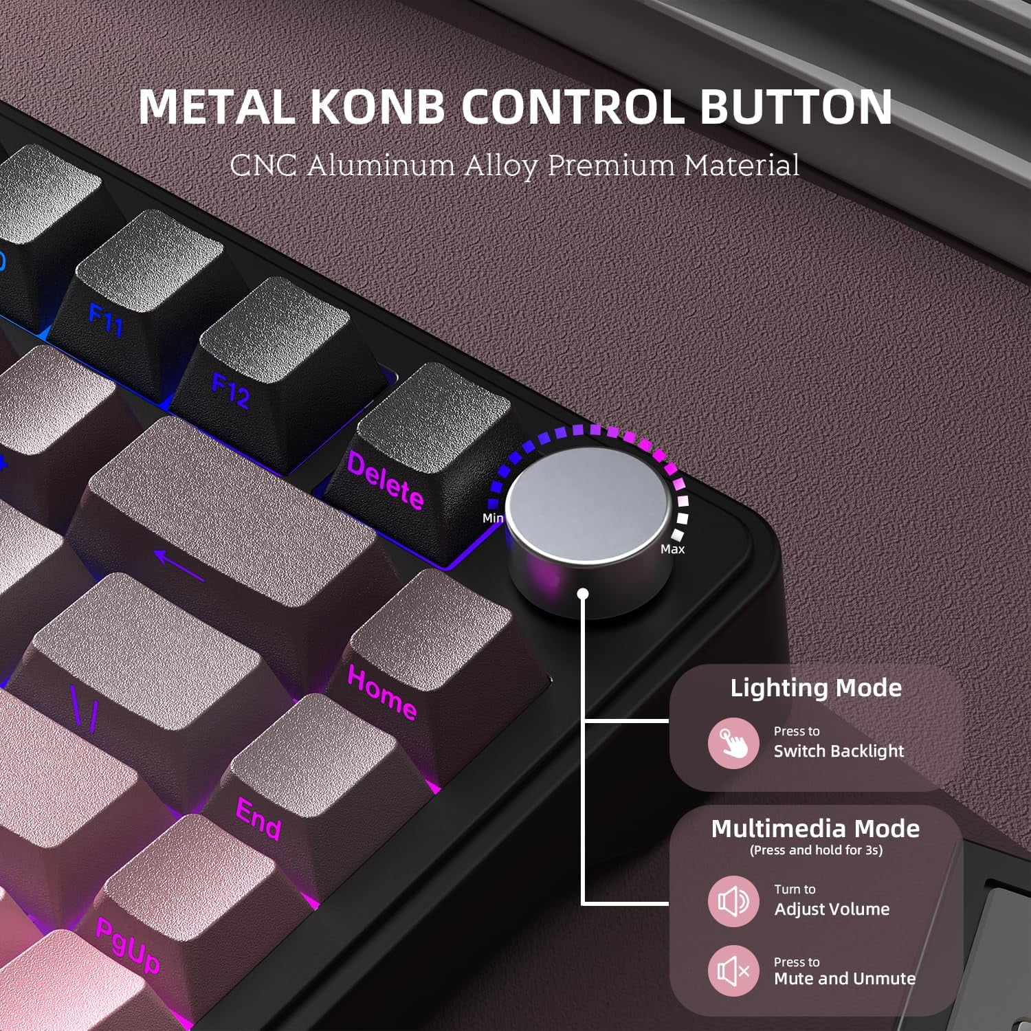 ATTACK SHARK X85 75% Mechanical Gaming Keyboard and Coiled Cable Set,Hot Swap,Cherry Profile Side Print PBT Keycaps,Gasket,CNC Knob,RGB,NKRO White Jade Switch for Win/PC/MAC-Pink Gradient