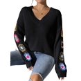 thumbnail image 3 of Suéteres de Larga de Crochet con Estampado Floral Bohemio Clásico para Mujer, Jersey Informal de Punto para Otoño-Invierno 2025. Negro S, 3 of 9