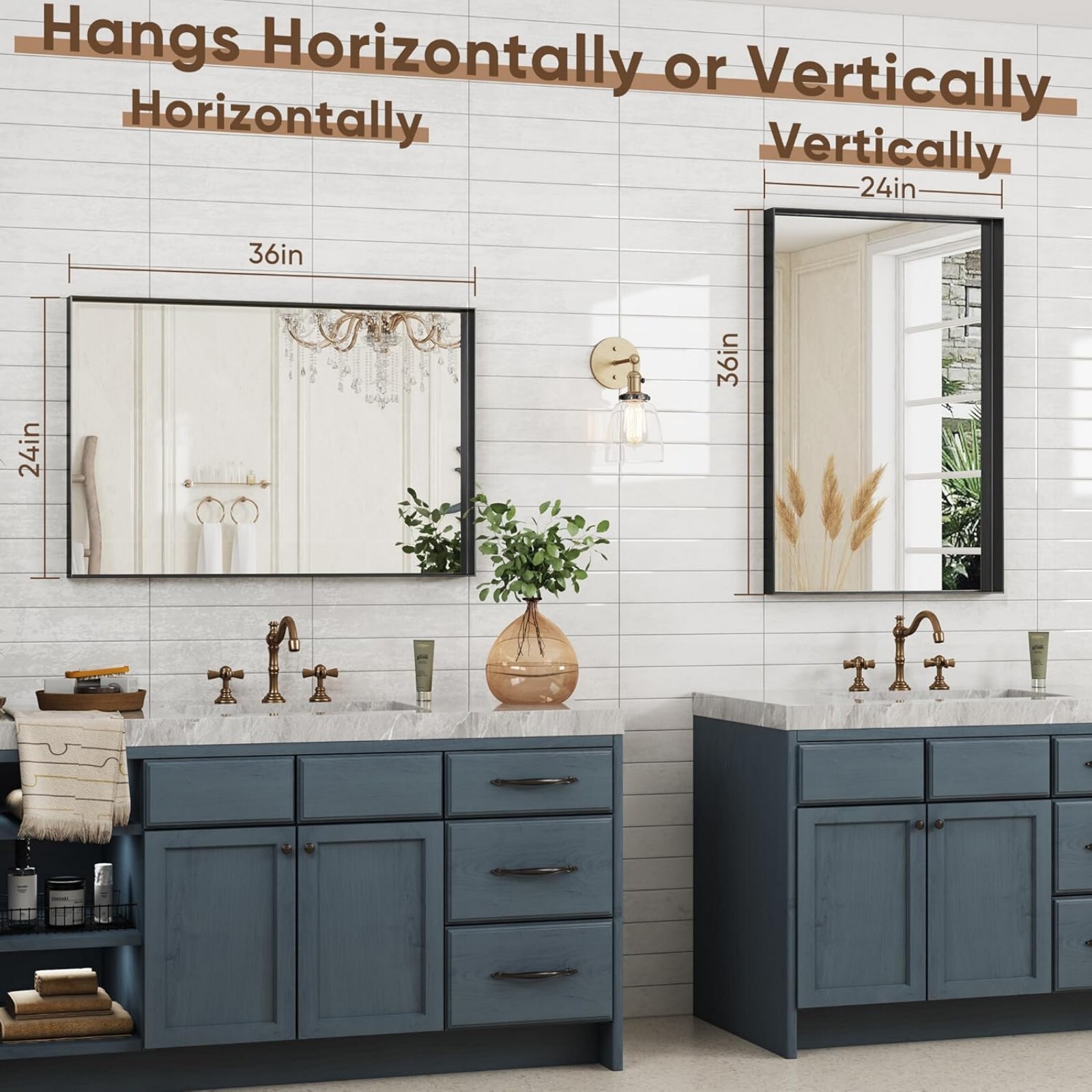 BEAUTYPEAK 24" x 36" Rectangle Bathroom Wall Mirror with Deep Frame ,Black