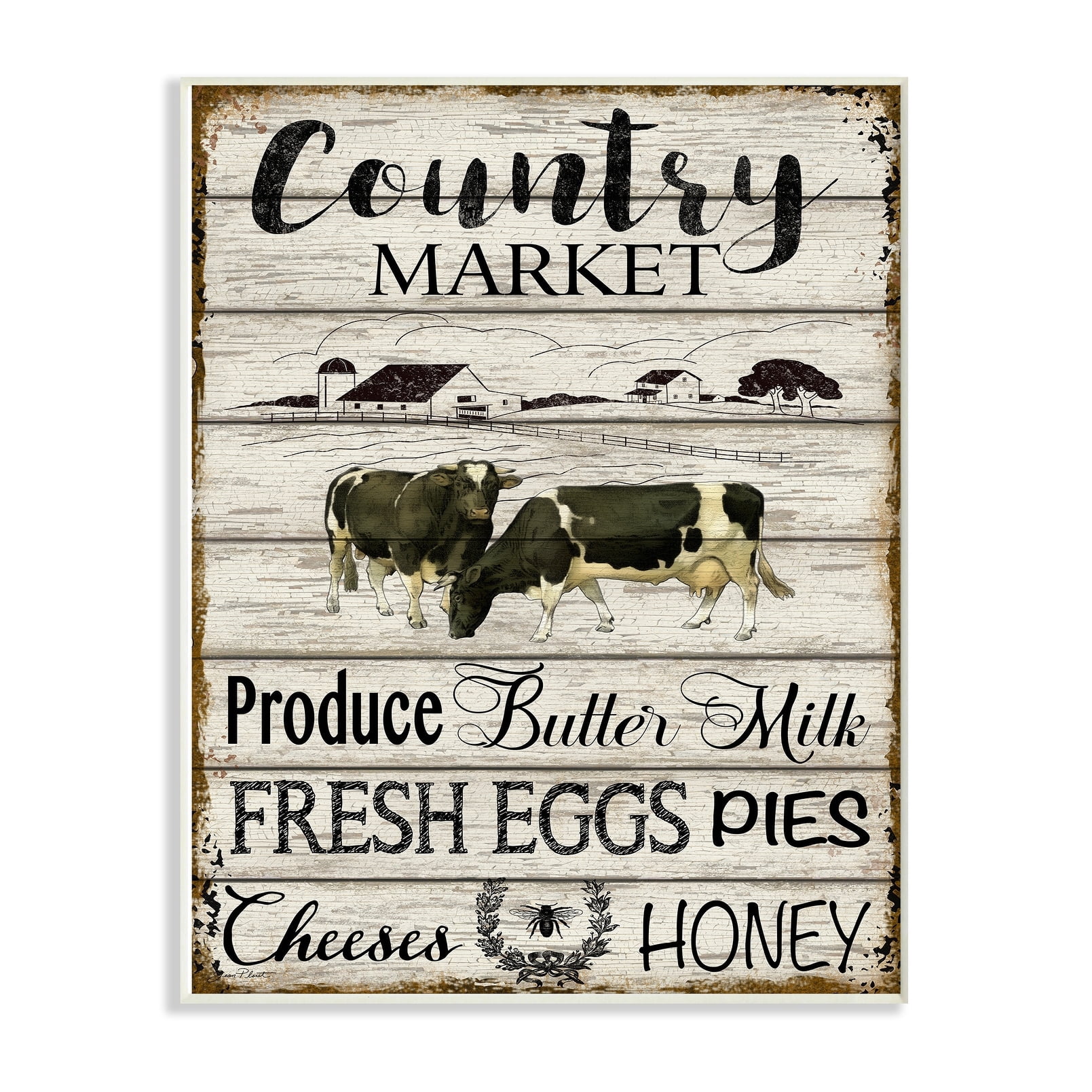 The Stupell Home Decor Farmhouse Planked Look Country Market Sign Wall Plaque Art