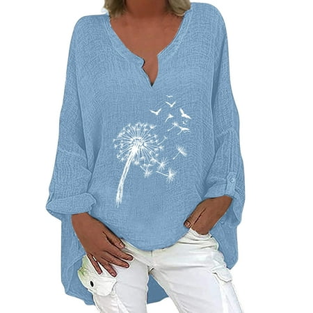 

Mrat T Shirts for Women Long Sleeve V-Neck Blouses & Shirts Fashion Ladies V-neck Printed Long Sleeve Loose Button T-Shirt Blouse Tops Long Sleeve Corset Tops for Female Plus Size