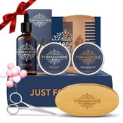 THEMANCODE Beard Care Kit, Stocking Stuffers Beard Grooming & Trimming Kit for Men Care, Beard Oil & Balm, Beard Wash Soap, Mustache Scissors, Beard Comb & Brush
