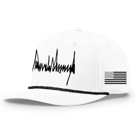 Patriot Pride Mens Trump Hat Donald Trump Signature Flag 45-47 Snapback Rope Hat, White/Black Rope