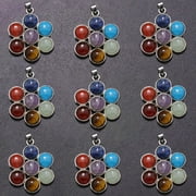 3/12X Natural Gemstones Healing Reiki Chakra Six Petal Flower Pendant Charm Bead