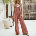 thumbnail image 4 of 2DXuixsh Rompers for Women Women's Solid Color Buttoned Strap Jumpsuit Sleeveless Pantsuit Romper Wide Leg Loose Jumpsuit Rompers Watermelon Red Size L, 4 of 8