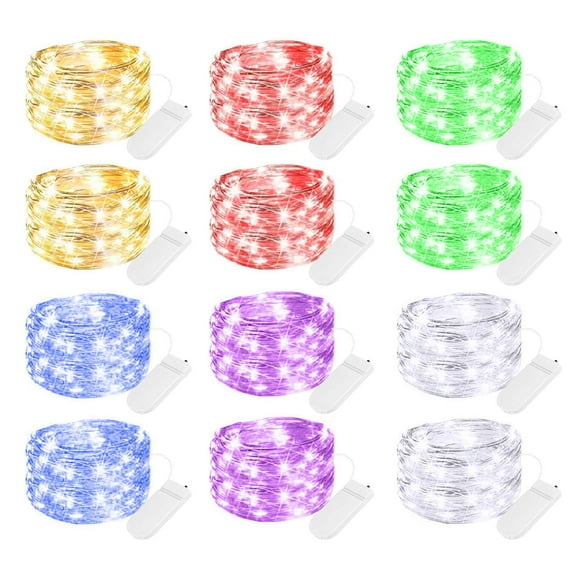 2025 Chirstmas 12 Pack Multi Color Led Fairy Lights Battery Operated String Lights Waterproof Silver Wire 7 Feet 20 Led Firefly Starry Moon Lights for DIY Wedding Party Bedroom Patio Christmas