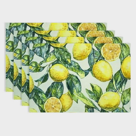 

Patifu Branch of Fresh Yellow Lemon Green Leaf and Flower Placemat Set of Table Mat Desktop Decoration Placemats Non Slip Stain Heat Resistant for Dining Home Kitchen Indoor 18x12in