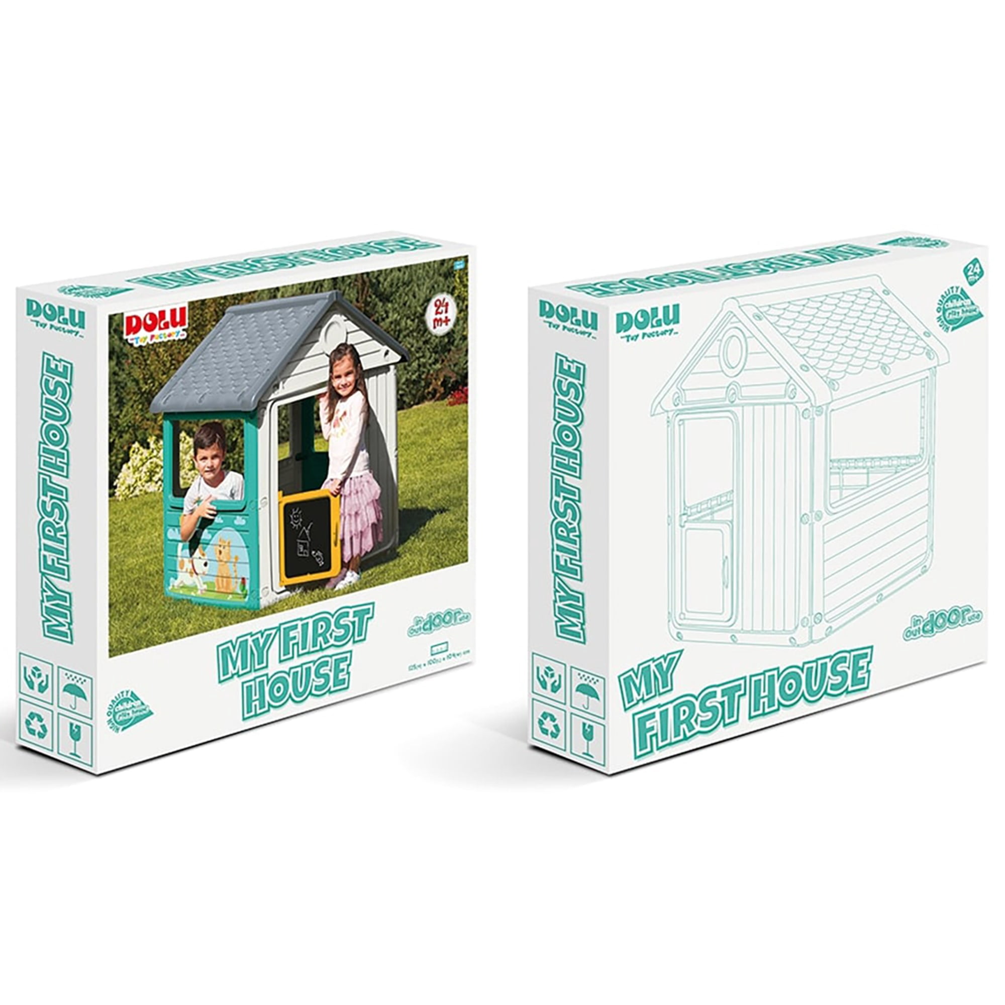 Dolu: My First House: White & Green - Playhouse, Indoor & Outdoor Toy, Cat & Dog Decal, Waterproof & Durable, Imaginative Play, Toddler Kids Age 2+