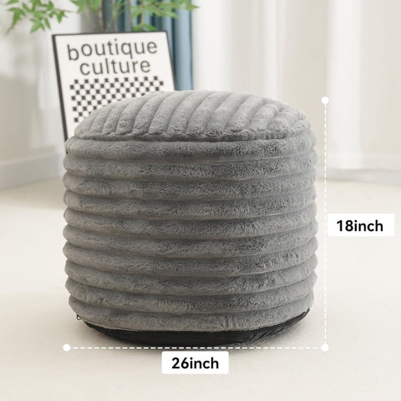 Pouf Ottoman Stuffed Round for Foot , Faux Fur Poufs with Foam  Filling, Storage Ottoman Pouf Foot Stool Cushion, 26 X 18 Inch Floor Chair for Living Room Bedroom Home Decor, Light Gray