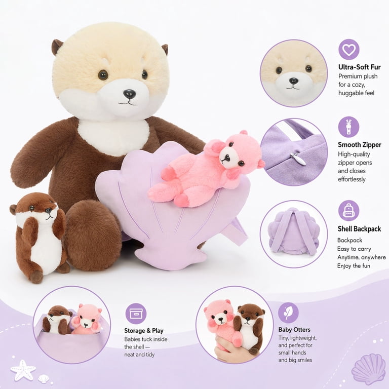 Tezituor Sea Otter Family 4-Piece Plush Set with Shell Backpack photo 5