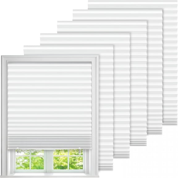 XIBUFE 6 Pack Temporary Paper Blinds for Indoor Windows No Drill,24" W X 59" H Light Filtering Adhesive Pleated Shades for Windows Cordless