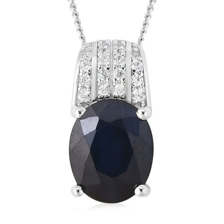 925 Sterling Silver Blue Sapphire White Zircon Pendant Necklace 18"