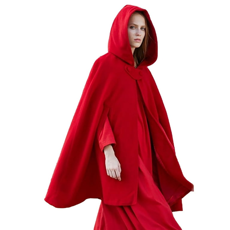 Women Long Cape Cloak Hooded Wool Blend Coat Sleeveless Retro Solid Tops  Outwear