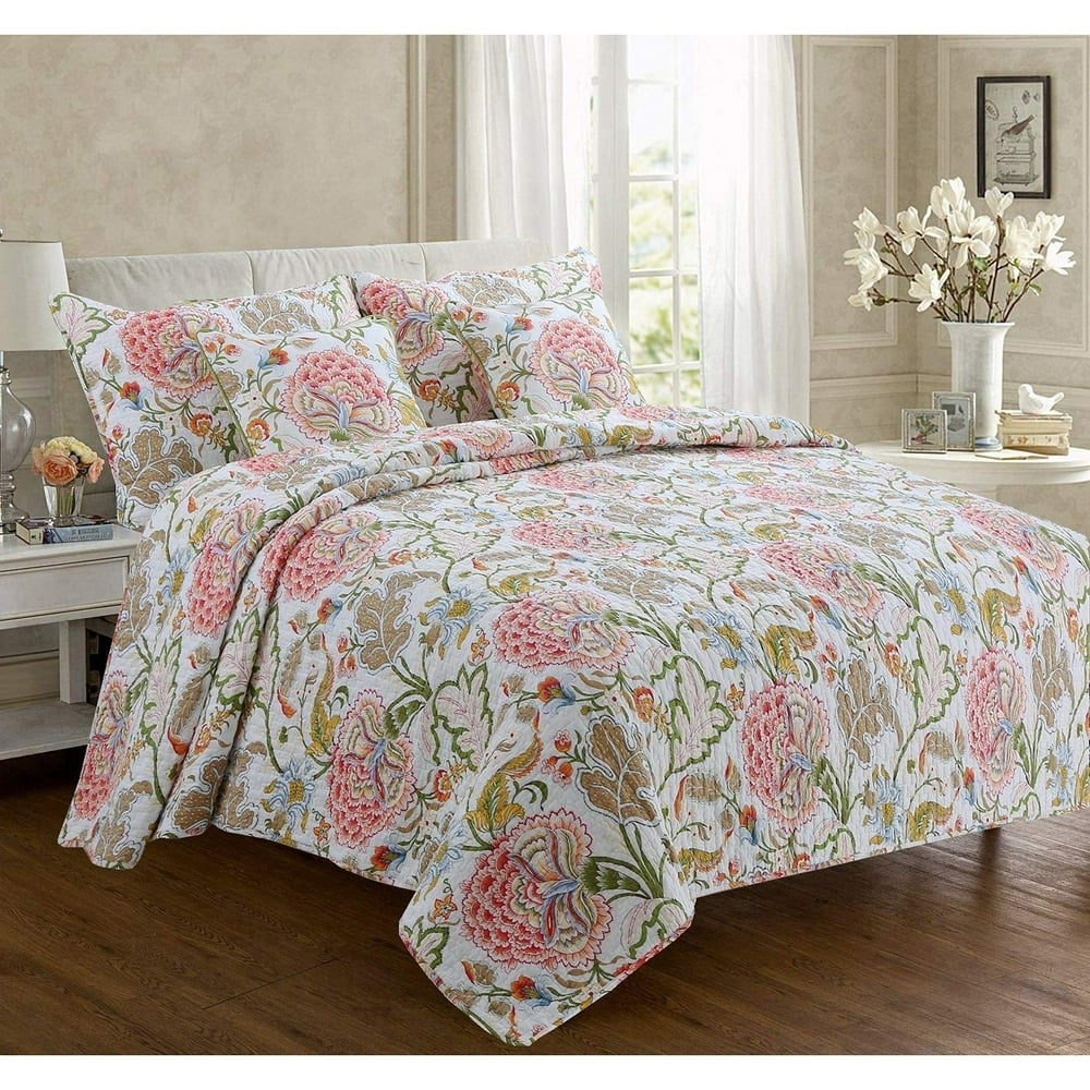 Cozy Line Breezy Floral 3 Piece Reversible Cotton Quilt Set King