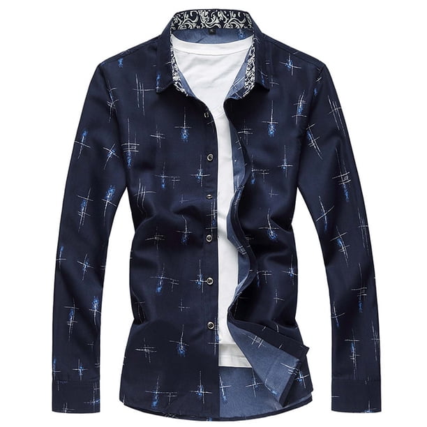 Blusa y camisa formal de manga larga con cuello vuelto para hombre, camisa con estampado a color, blusa de manga larga con cuello vuelto, blusa para hombre