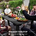 thumbnail image 3 of 59" Outdoor Patio Dining Table, Black Metal Slatted Tabletop with Umbrella Hole, Seats Six, Robust Powder-Coated Steel Garden Table for Backyard, Balcony, and Poolside Use, 3 of 7