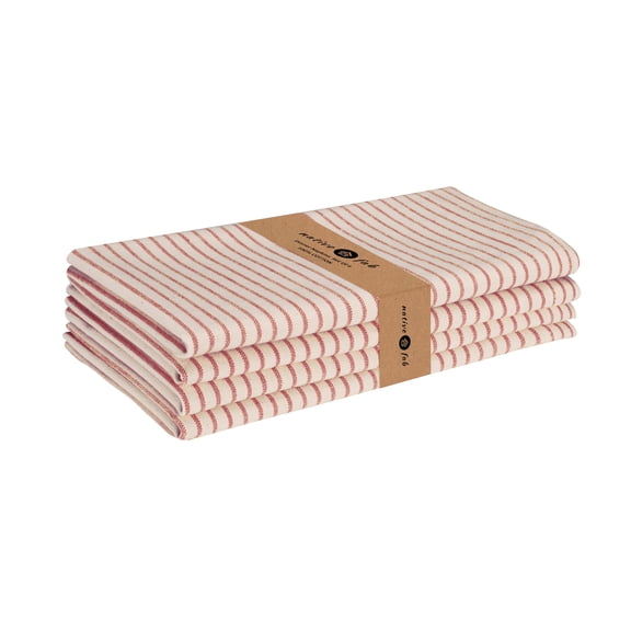 Native Fab 100% Cotton Vintage Stripe Dinner Napkins - 4 Pack - Soft Absorbent 18"x18" - Red