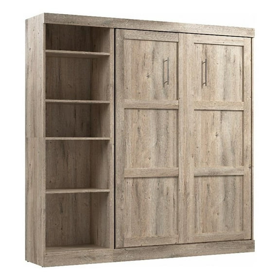 Pemberly Row Full Murphy Bed with Shelving Unit (84W) in Rustic Brown