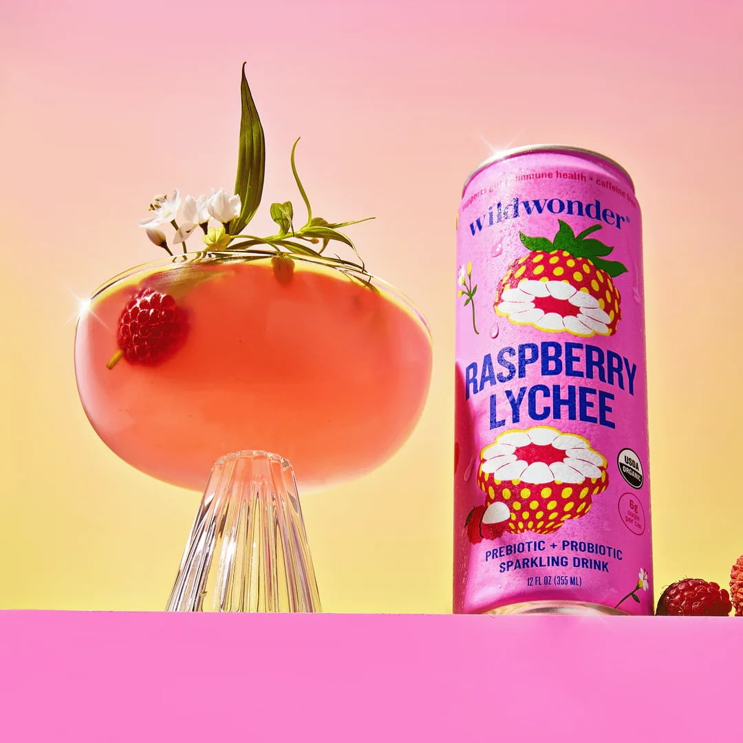 wildwonder® Raspberry Lychee Sparkling Prebiotic + Probiotic Drink, 12 Fluid Ounces