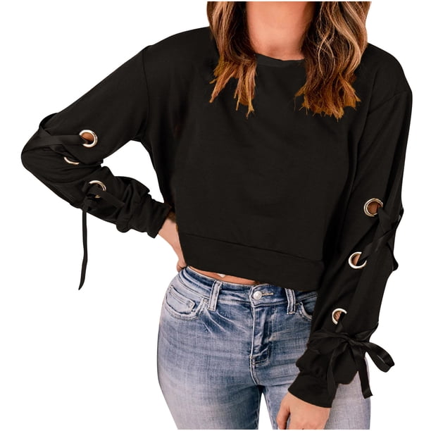 Camisas de Mujer Moda Cuello Redondo Camisas Ocio Blusa de Manga Larga Tops Sólidos Odeerbi ODB129700