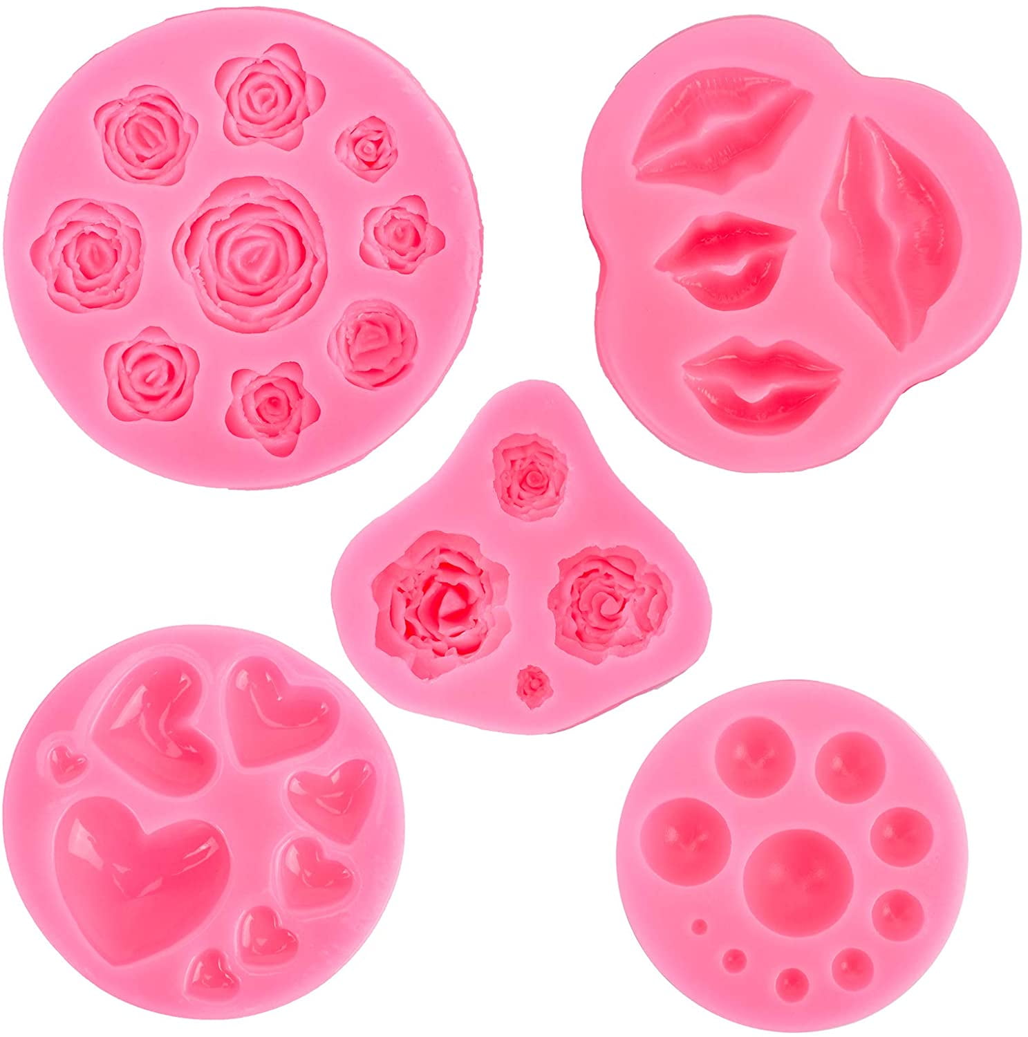 INNKER 3Pack Wedding Fondant Cake Molds Set Lips Heart and Dot Silicone Candy Cake Baking Mold for Sugar Cake Decor DIY Wedding Valentines Day Party Dessert Chocolate 