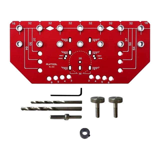 Plantilla para pasadores de estantes y plantillas para bisagras, 2 en 1, para perforaciones de metal, de aleación de aluminio rojo, plantilla para