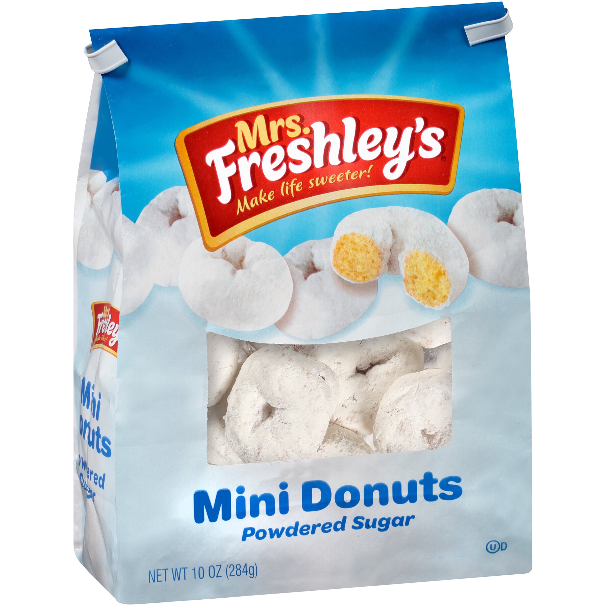 Mrs. Freshley's® Powdered Sugar Mini Donuts 10 oz. Stand Up Bag