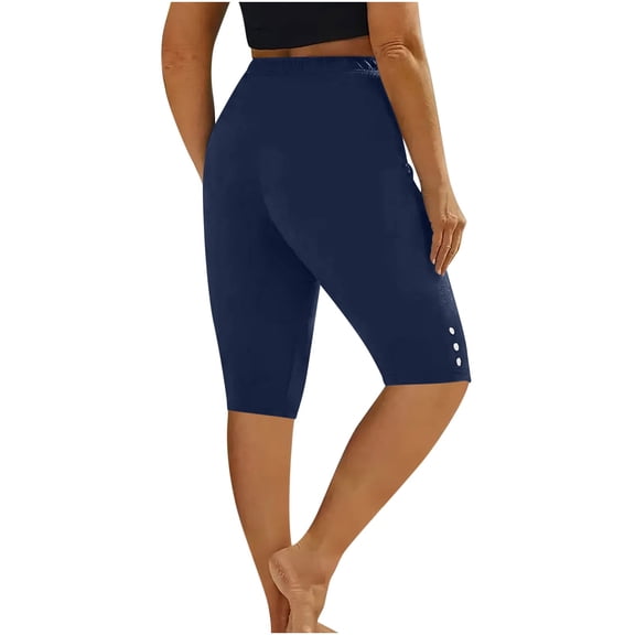 DHFJKG Women's Casual Capri Pants Leggings Solid Color Elastic Waist Stretch Basic Tight Leggings For Daily Wear Trendy Trousers