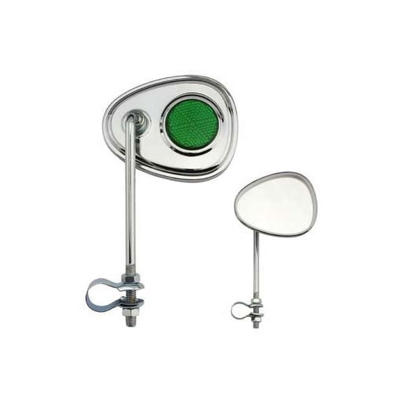 Two V Mirror Chrome Green Reflectors. Set of bike mirrors. Pair of bicycle mirrors. 2 bike Mirrors.