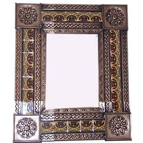 Small Brown Greca C Mexican Tile Mirror
