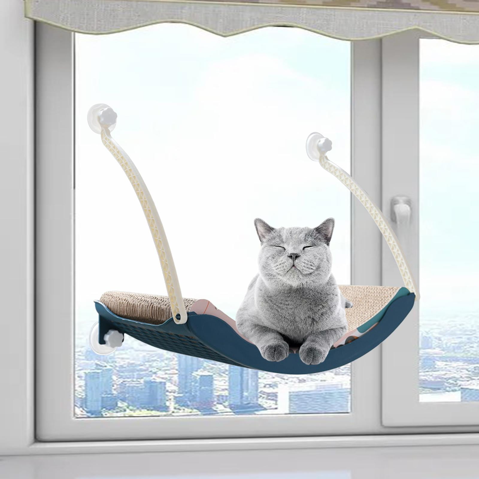 Bvdfgk Cat Bed Cat Window Perch Hanging Detachable Suction Cup Window Seat Space Saving Blue Scratch Board