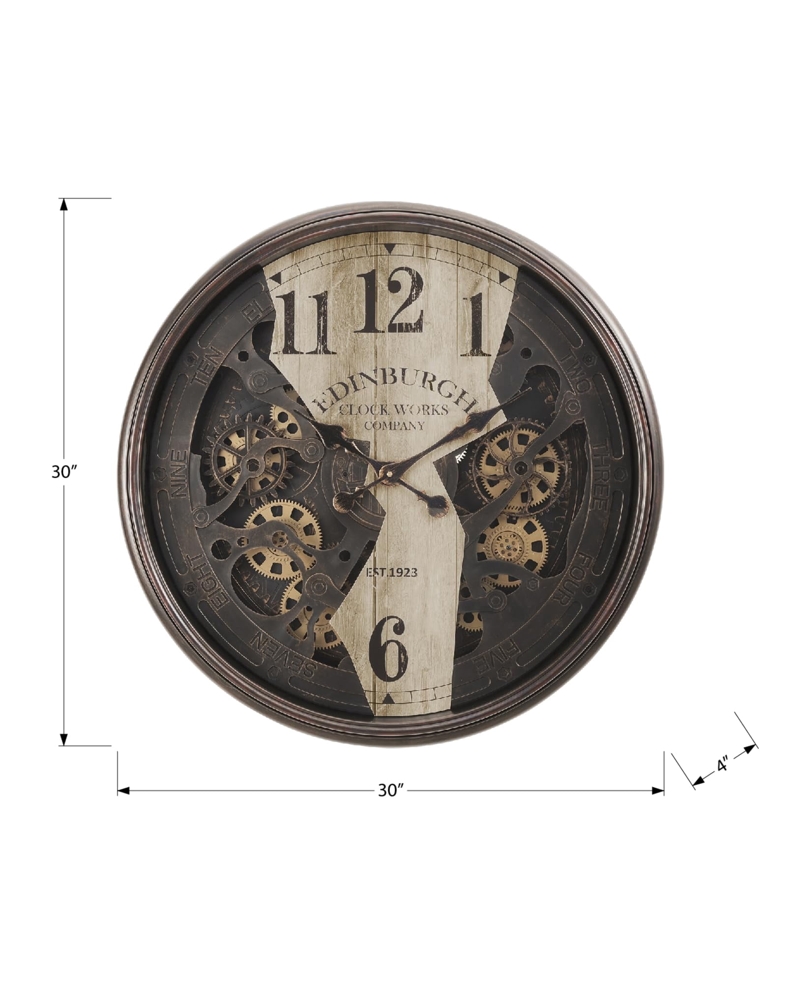 Clocks - 30" Round - Wall Clock - Gear Mechanism - Brown - Transitional