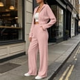 thumbnail image 6 of Naotn Women Ribbed Knit 2 Piece Sweatsuit Set, Full Zip Up Long Sleeve Cropped Hoodies Wide Leg Pants Matching Casual Sets, 6 of 7