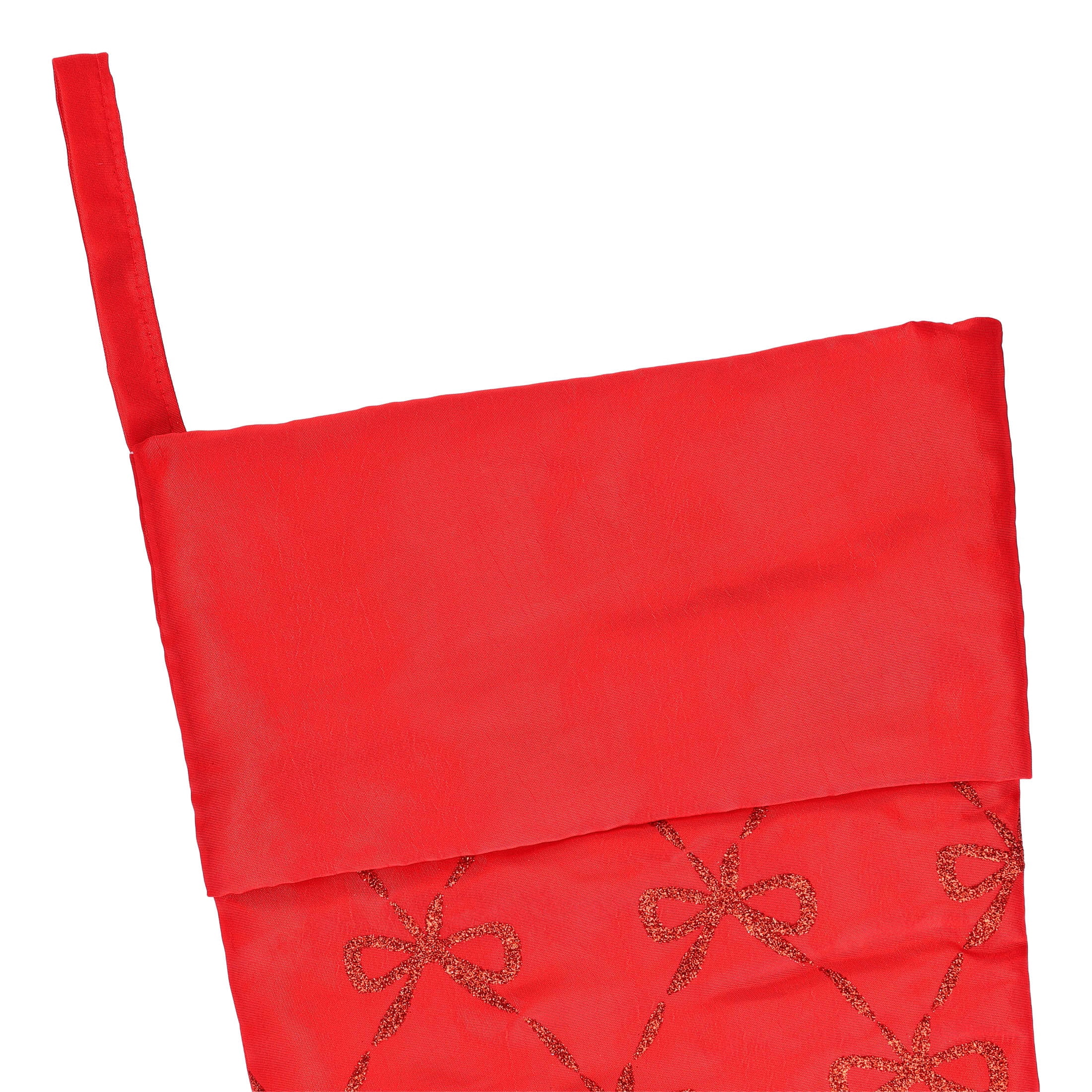 Satin Glitter Bow Christmas Stocking, Red and Gold, 19", by Holiday Time