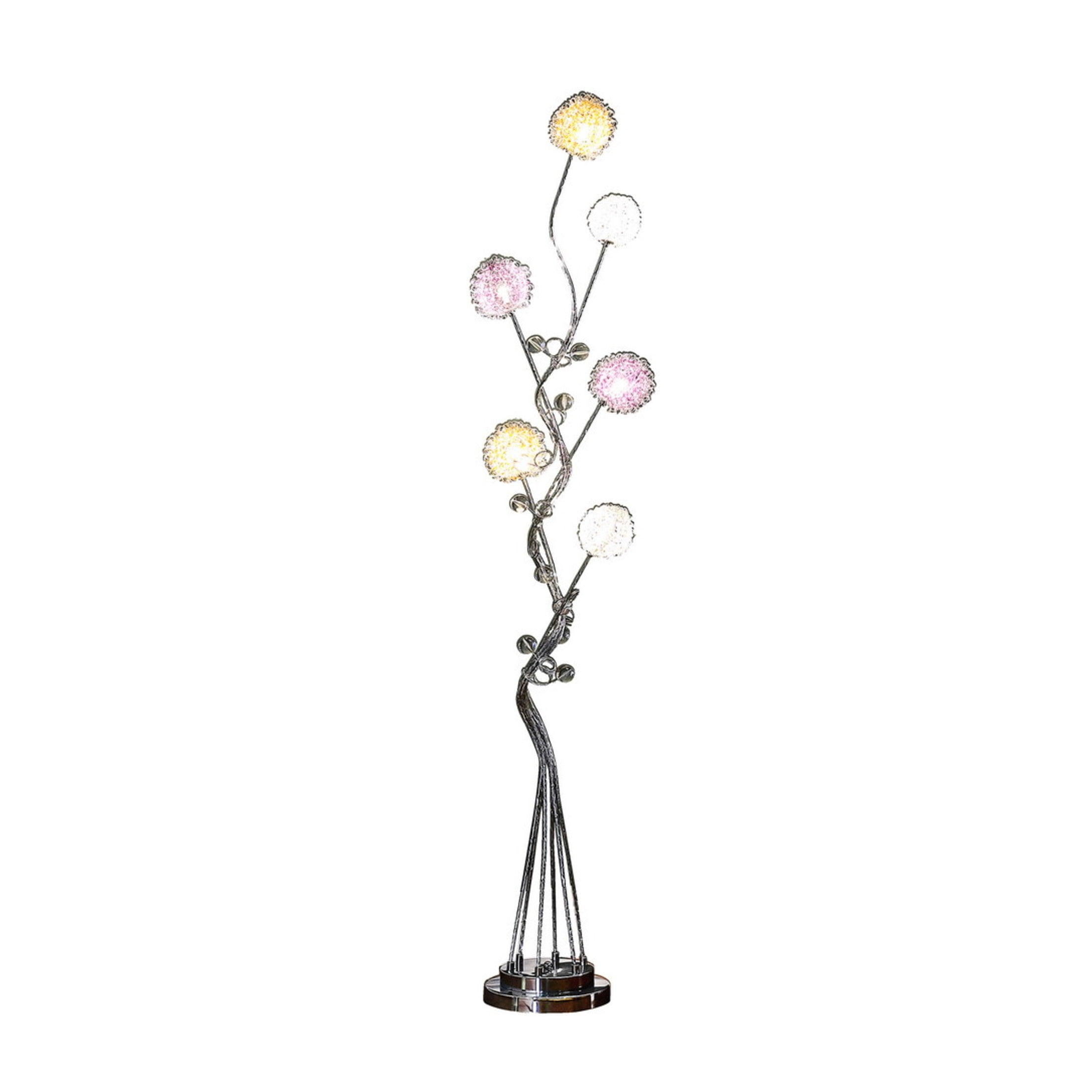 Noble House 58.5" Zeus 6-Light LED Floor Lamp, Aluminum Wire Bun Shades, Chrome Base, G4 Bulbs Included, Silver
