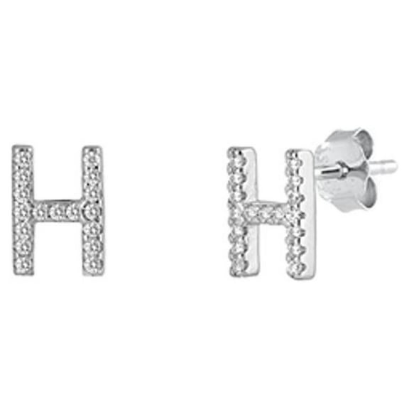 Cute Sterling Silver Wholesale Block Letter H Initial Clear CZ Earrings 925 New Jewelry Female