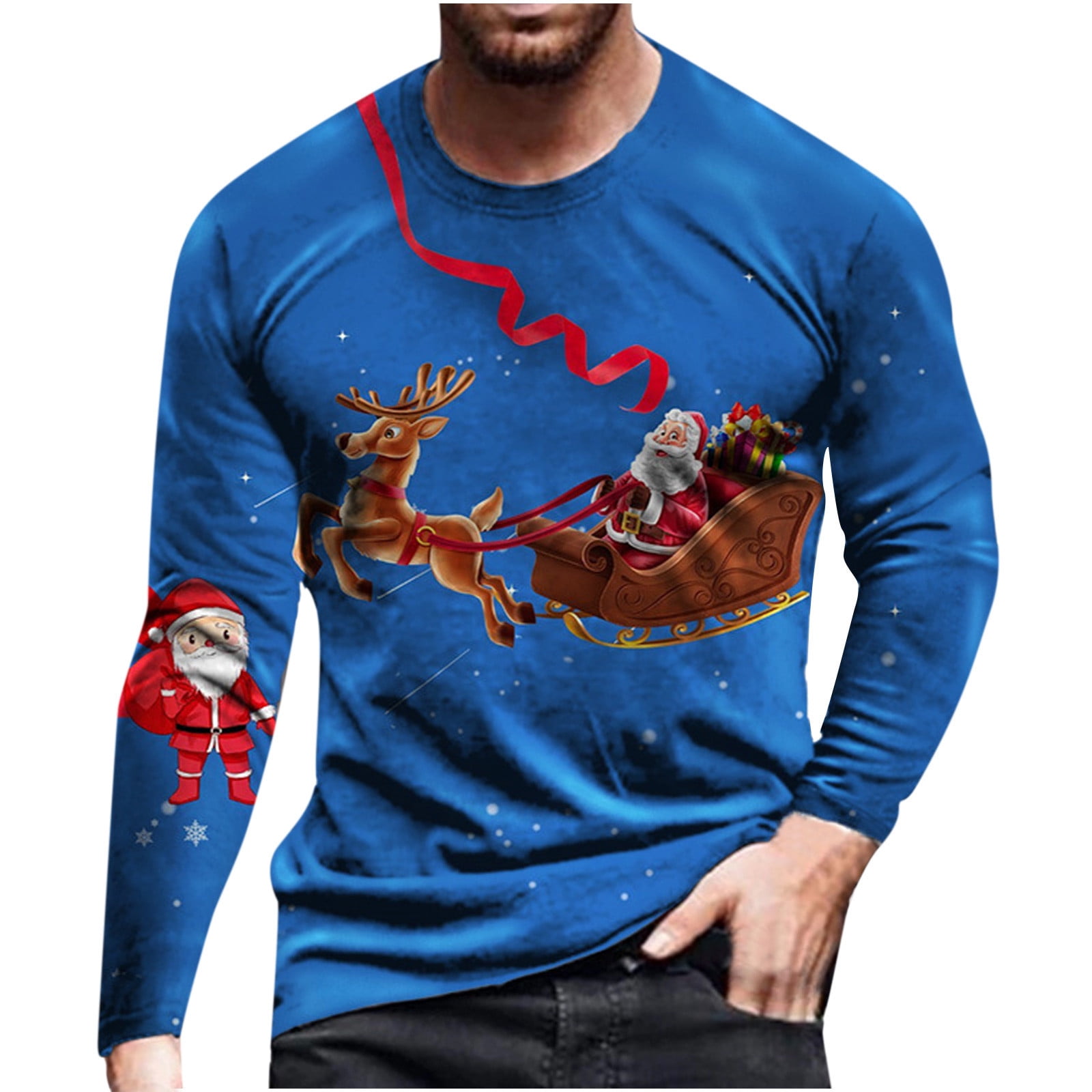 HONHUZH Mens Shirts Clearance,Men's Loose Round Neck 3d Printing Long