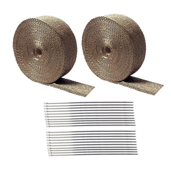 2 Rolls Titanium Exhaust Wrap Kit Lava Fiber 2" x 50 ft With Stainless Ties
